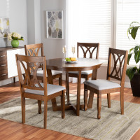 Baxton Studio Aggie-Grey/Walnut-5PC Dining Set Aggie Modern and Contemporary Grey Fabric Upholstered and Walnut Brown Finished Wood 5-Piece Dining Set